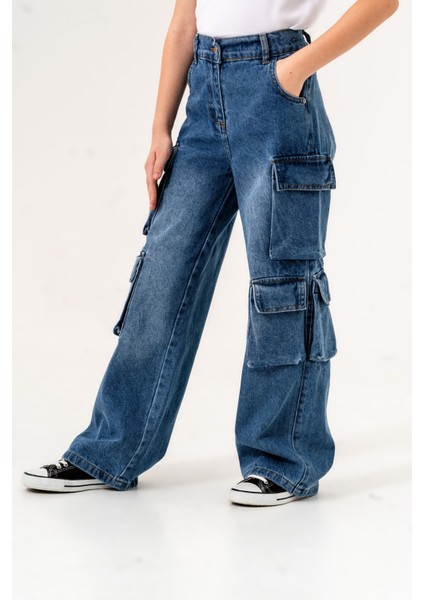 Kız Çocuk Çok Cepli Kot Pantolon modelleri