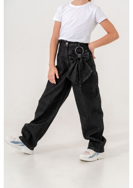 Kız Çocuk Rahat Kesim Çıkarılabilir Fiyonklu Kot Pantolon modelleri