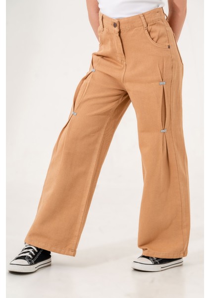 Kız Çocuk Önü Ponterezli Keten Pantolon