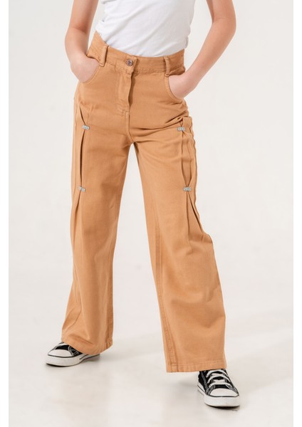 Kız Çocuk Önü Ponterezli Keten Pantolon modelleri