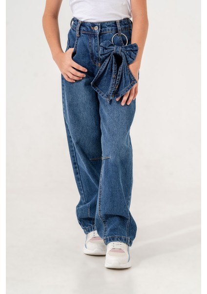 Kız Çocuk Rahat Kesim Çıkarılabilir Fiyonklu Kot Pantolon fiyatları