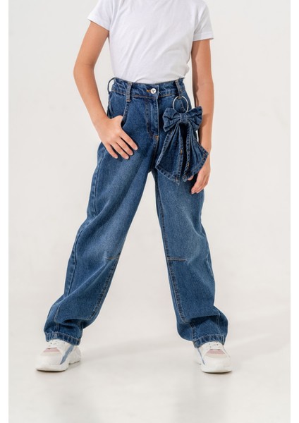 Kız Çocuk Rahat Kesim Çıkarılabilir Fiyonklu Kot Pantolon modelleri