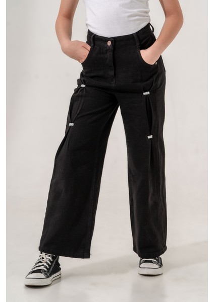 Kız Çocuk Önü Ponterezli Keten Pantolon