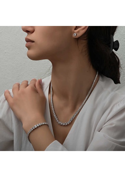 Gümüş Süzme Beyaz Taşlı Su Yolu Kadın Set fırsatları