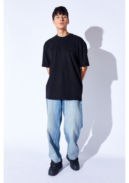 Kalın Gramajlı Soft Dokulu Fırçalı Yüksek Baskılı Oversize Erkek Tshirt | Siyah MNN211049-01 modelleri