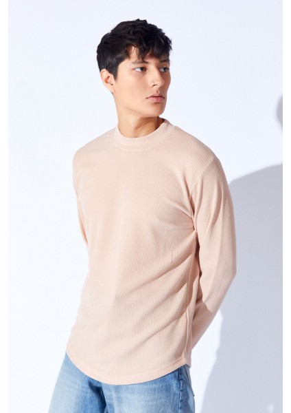 Taş Bisiklet Yaka Jakarlı Dokulu Kumaş Slim Fit Basic Uzun Kol Erkek Tshirt | EE1000229954