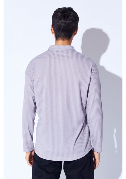 Gri Oversize V Yaka Akrilik Yumuşak Dokulu Erkek Sweatshirt | EE1000229957
