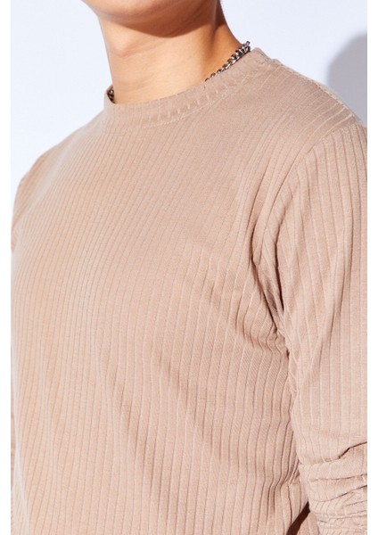 Vizon Bisiklet Yaka Jakarlı Dokulu Kumaş Slim Fit Basic Uzun Kol Erkek Tshirt | EE1000229956 fırsatları