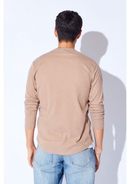 Vizon Bisiklet Yaka Jakarlı Dokulu Kumaş Slim Fit Basic Uzun Kol Erkek Tshirt | EE1000229956 indirimleri