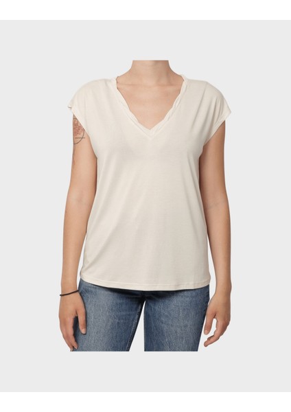 Kadın V Yaka Basic T-Shirt - 15326642