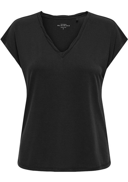 ONLHANNAH S/S V-NECK TOP Siyah Kadın Kısa Kol T-Shirt