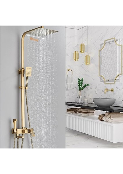 Gold Duş Seti Robot Yağmurlama Tepe Duş Seti 30X30CM Büyük Tepe Duş Başlığı 4'lü Banyo Seti