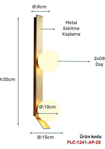 Eskitme Kaplamalı Modern Aplik PLC-1241-AP-2E