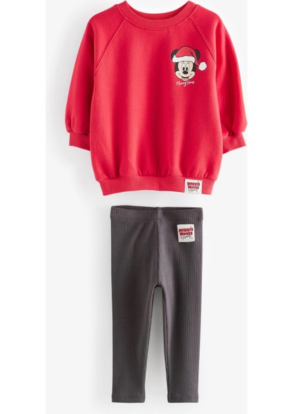 Yeni Sezon Kız Çocuk Minnie Mouse Baskılı Pamuklu 3 Iplik Şardonsuz Fitilli Yılbaşı Temalı Taytlı Alt-Üst Takım fiyatları