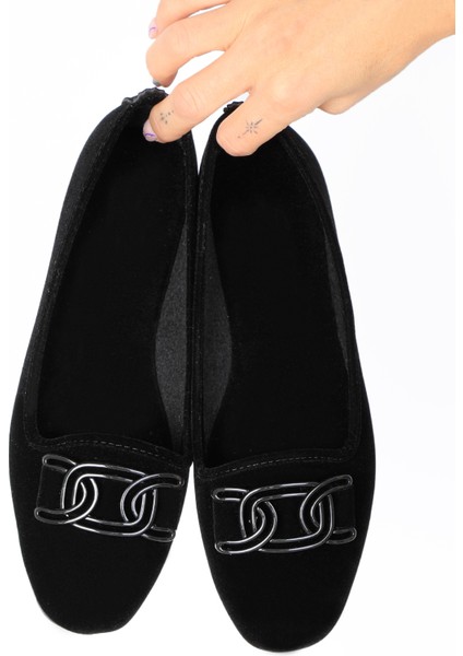 Kadın Siyah Toka Detaylı Babet Hafif Rahat Taban Günlük Ayakkabı