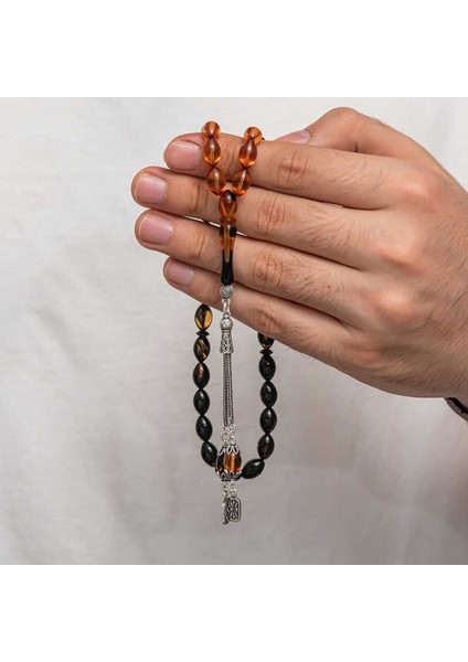 Gümüş Püskül Sıkma Kehribar Tesbih