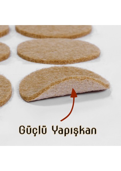 Yapışkanlı Zemin Koruyucu Keçe 50 mm (8'li Paket) Masa Sandalye Mobilya Koltuk Ayak Keçesi Yuvarlak