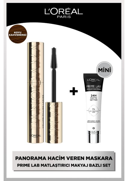 L'oréal Paris Panorama Hacim Veren Maskara Koyu Kahverengi + Prime Lab Matte Mini