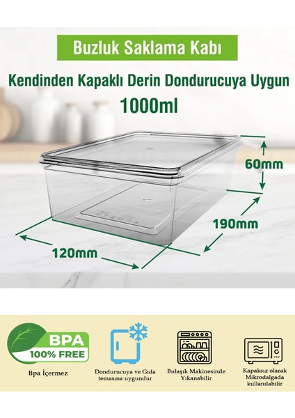 1 Litre 20 Adet Kendinden Kapaklı, Kilitli, Dondurucuya Uygun Saklama Kabı