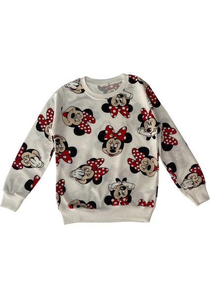 Kız Çocuk Pamuklu Beyaz Mickey Mouse Desen Pijama Takımı