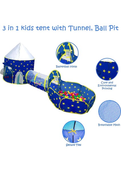 Roket Gemisi Çocuk Oyun Çadırı,top Havuzu ve Emekleme Tüneli ile Eğlenceli Set