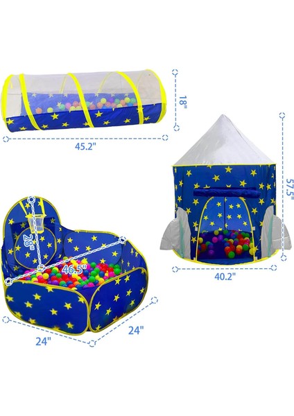 Roket Gemisi Çocuk Oyun Çadırı,top Havuzu ve Emekleme Tüneli ile Eğlenceli Set