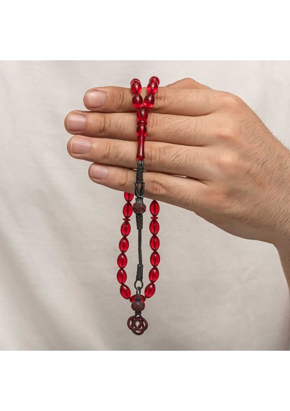 Gümüş Kazaz Püsküllü Sıkma Kehribar Tesbih