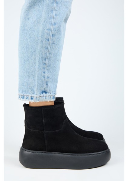 Gemma Kadın Deri Düz Içi Kürklü Siyah Bot