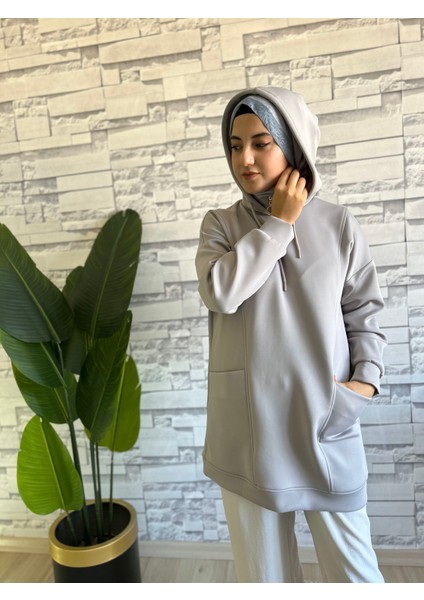 Boğazı Fermuar Detaylı Sweat Gri modelleri