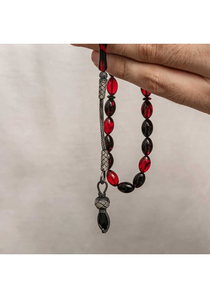 Gümüş 1000 Ayar Kazaz Püsküllü Sıkma Kehribar Tesbih fiyatları