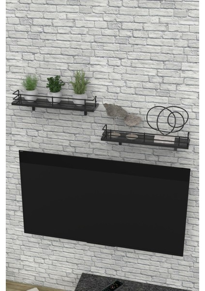 Modern Tasarımlı Metal Korkuluklu Ahşap Duvar Rafı Ikili indirimleri