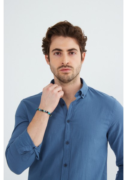 Erkek Slim Fit Dar Kesim Düğmeli Yaka Keten Görünümlü %100 Pamuk Flamlı Gömlek Düz Renkler Seçenekleri fırsatları