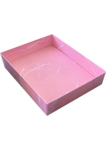 Asetat Kapaklı Karton Kutu Mermer Desenli 12 x 15 x 3 cm (10 Adet) Pembe