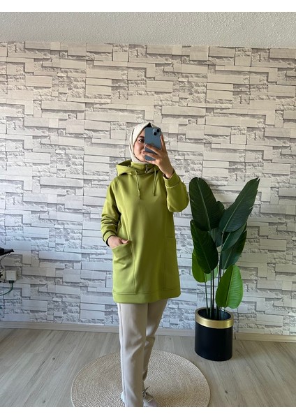 Boğazı Fermuar Detaylı Sweat Yağ Yeşili modelleri