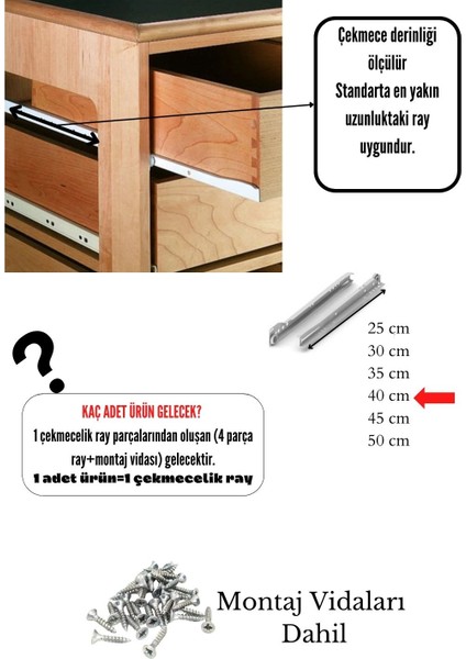 Klasik Kızaklı Dolap Çekmece Rayı Beyaz 40 cm fiyatları