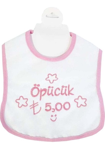 Öpücük 5 Tl Yazılı Pembe Biyeli Su Geçirmez Kız Bebek Önlük