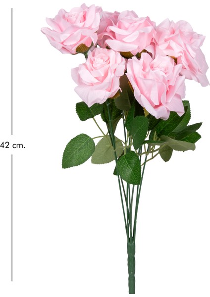 Yapay Gül Buketi 7 Çiçekli Açık Pembe 42 Cm.
