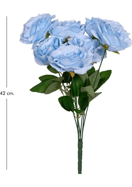 Yapay Gül Buketi 7 Çiçekli Mavi 42 Cm.