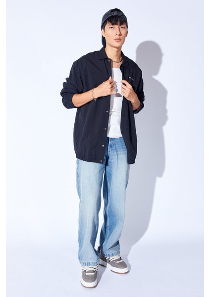 Siyah Paraşüt Kumaş Baskılı Çıtçıtlı Yağmur Geçirmez Oversize Mont | EE1000345791 modelleri