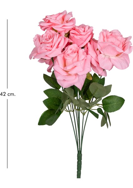 Yapay Gül Buketi 7 Çiçekli Pembe 42 Cm.