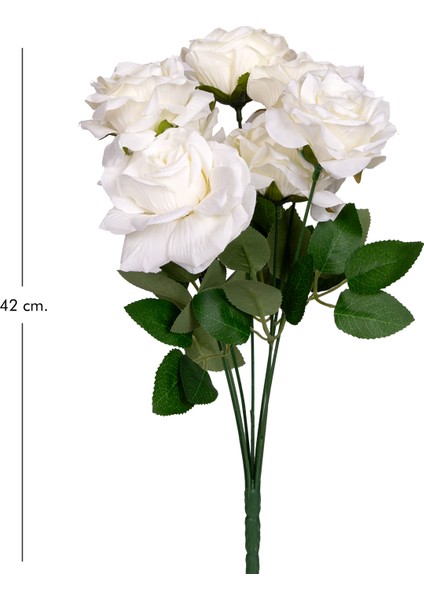 Yapay Gül Buketi 7 Çiçekli Krem 42 Cm.