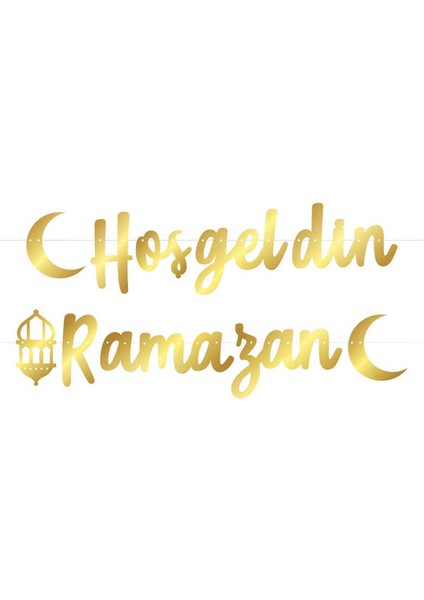 Ramazan Temalı Uzar Yazı Hoşgeldin Ramazan Yazısı Metalize 250 cm Gold