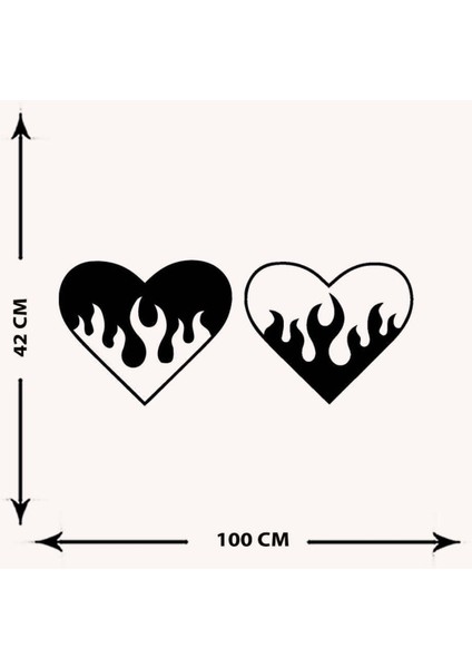 - Fire Heart Metal  Tablo, Duvar Dekoru - Sevgi, Sevgili, Aşk Temalı Hediyelik Tablo - 100 x 50 - cm -Siyah - Doğum Günü - Sevgililer Günü - Anneler Günü -LOVE-101