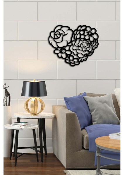 - Güllü Kalp Metal Tablo, Duvar Dekoru - Sevgi, Sevgili, Aşk Temalı Hediyelik Tablo - 50 x 41 - cm -Siyah - Doğum Günü - Sevgililer Günü - Anneler Günü -LOVE-041