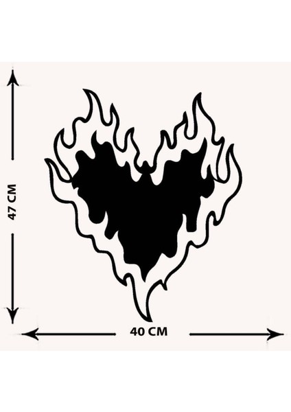 - Fire Heart Metal  Tablo, Duvar Dekoru - Sevgi, Sevgili, Aşk Temalı Hediyelik Tablo - 40 x 47 - cm -Siyah - Doğum Günü - Sevgililer Günü - Anneler Günü -LOVE-013