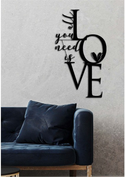 - All You Need Is Love Metal  Tablo, Duvar Dekoru - Sevgi, Sevgili, Aşk Temalı Hediyelik Tablo - 78 x 45 - cm -Siyah - Doğum Günü - Sevgililer Günü - Anneler Günü -LOVE-083