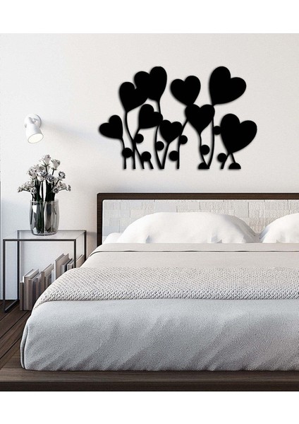 - Heart Flower Metal Tablo, Duvar Dekoru - Sevgi, Sevgili, Aşk Temalı Hediyelik Tablo - 77 x 50 - cm -Siyah - Doğum Günü - Sevgililer Günü - Anneler Günü -LOVE-085 fiyatları