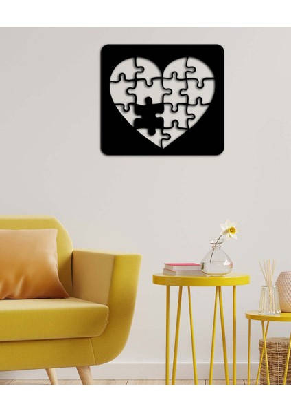 - Jigsaw Heart Metal  Tablo, Duvar Dekoru - Sevgi, Sevgili, Aşk Temalı Hediyelik Tablo - 50 x 45 - cm -Siyah - Doğum Günü - Sevgililer Günü - Anneler Günü -LOVE-017