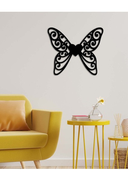 - Butterfly Heart Metal Tablo, Duvar Dekoru - Sevgi, Sevgili, Aşk Temalı Hediyelik Tablo - 50 x 43 - cm -Siyah - Doğum Günü - Sevgililer Günü - Anneler Günü -LOVE-025