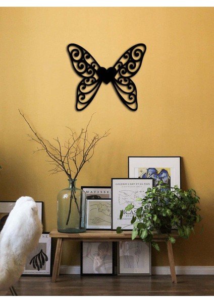 - Butterfly Heart Metal Tablo, Duvar Dekoru - Sevgi, Sevgili, Aşk Temalı Hediyelik Tablo - 50 x 43 - cm -Siyah - Doğum Günü - Sevgililer Günü - Anneler Günü -LOVE-025 fiyatları